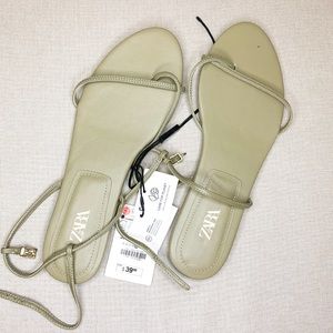 ZARA Leather ankle strap flat sandal